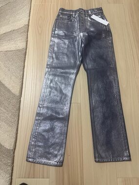 Metallic Silver woman’s Straight-Leg Jeans